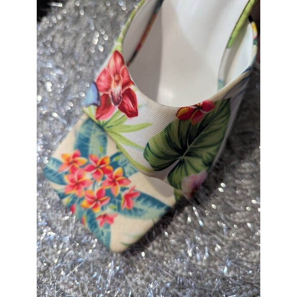 TORGEIS MULES WOMENS PARADISE TROPICAL FLORAL FLARE BUTTERFLY HEELS SZ 10 - Picture 4 of 16